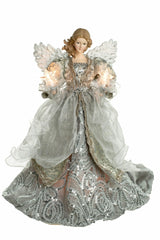 14" Silver Cloth Contemporary 10-Light Angel Tree Topper with Wings