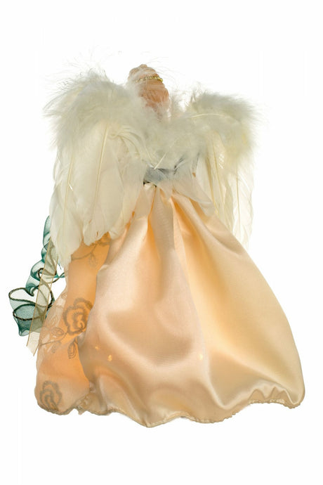 12" Ivory and Green Cloth Vintage 10-Light Angel Tree Topper