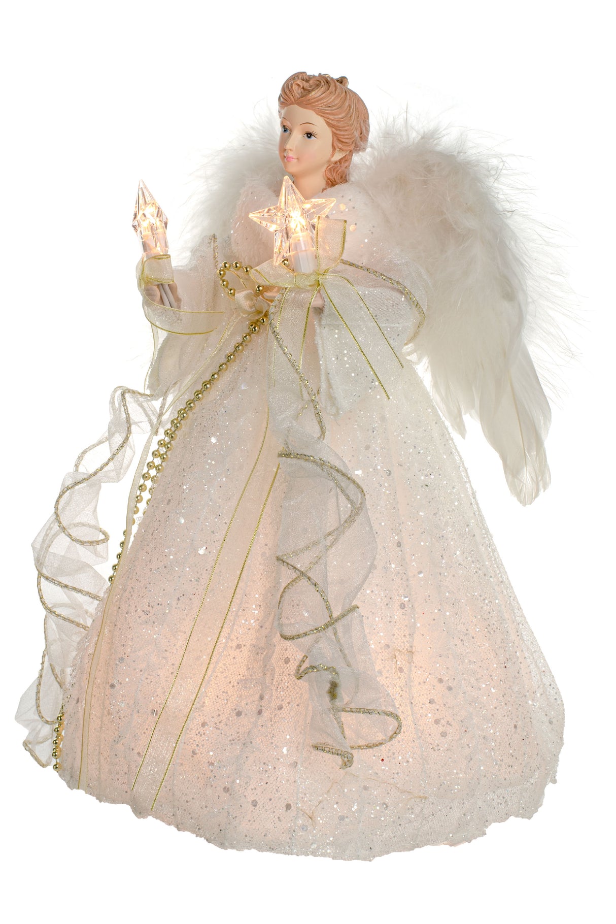 12" Ivory Cloth Modern 10-Light Angel Tree Topper