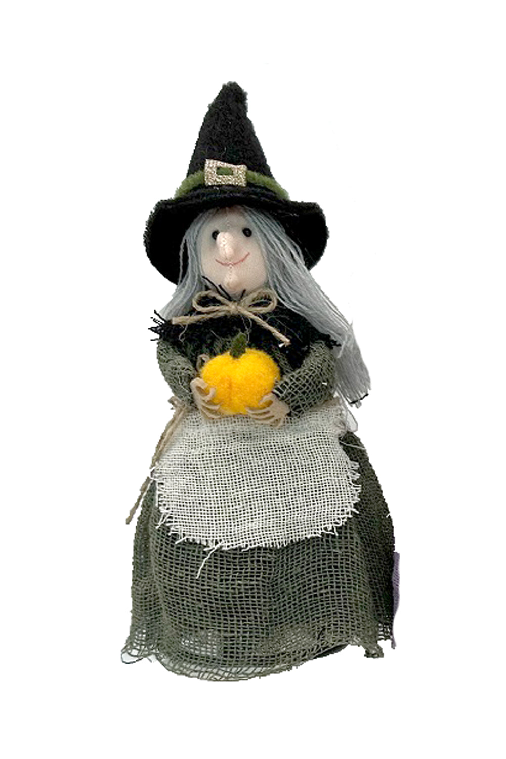 9" Green and Black Cloth Witch Ornament