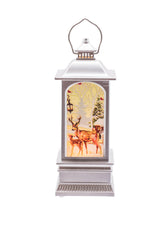 5.25" Small Silver Plastic Christmas Lantern LED Decoration with Reindeer