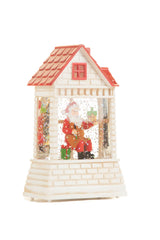 12.5" Mini White and Red Plastic Brick House Warm White LED Snow Globe with Santa Painting