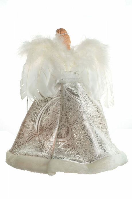 12" Silver and White Cloth Vintage 10-Light Angel Tree Topper
