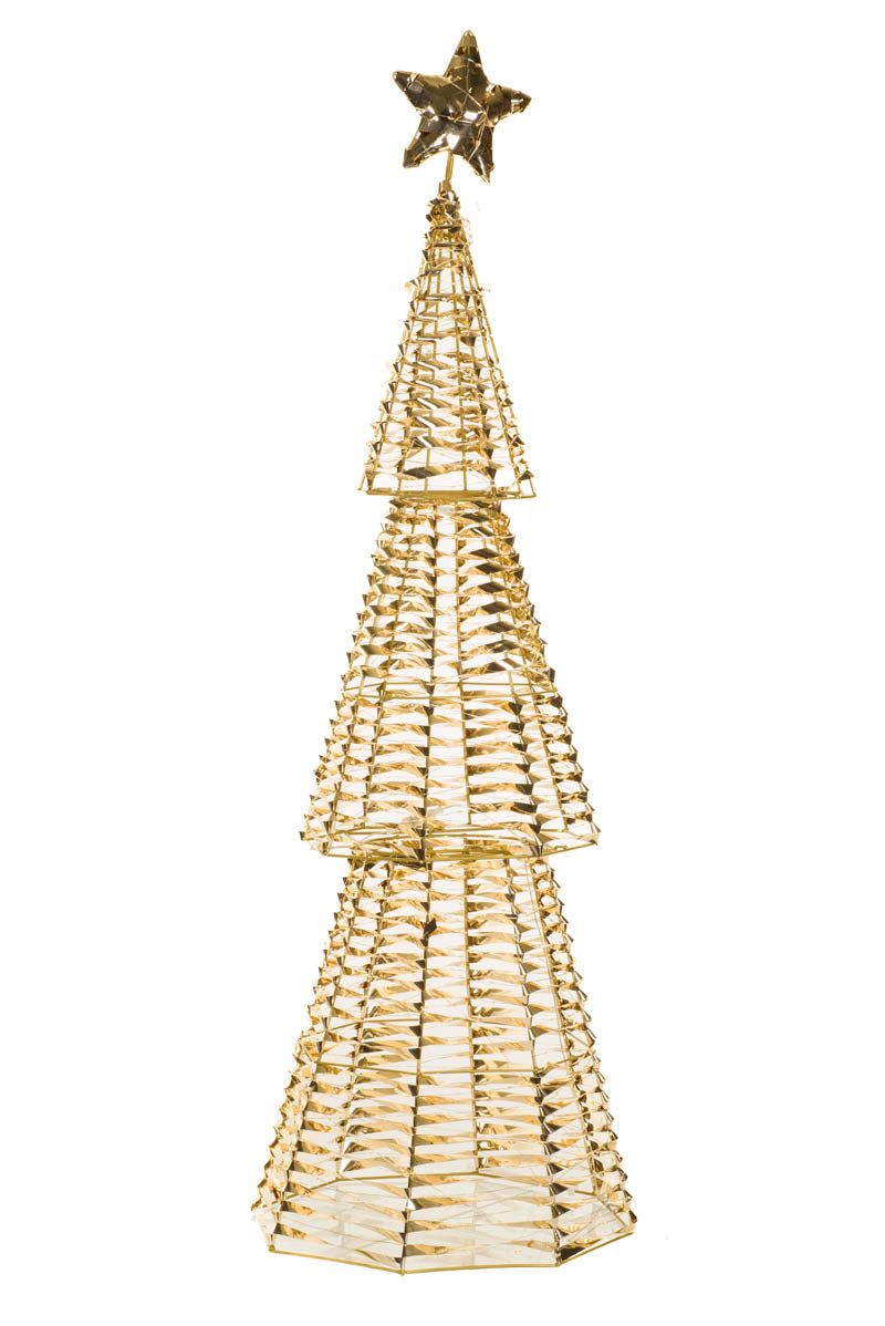 48" Large Gold Metal Ribbon Star-Topped Tree Warm White LED Display