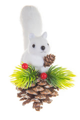 6" Hanging White and Brown Wood Fuzzy Squirrel Ornament