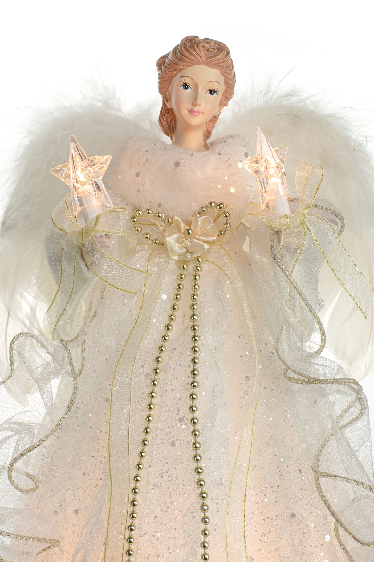 12" Ivory Cloth Modern 10-Light Angel Tree Topper