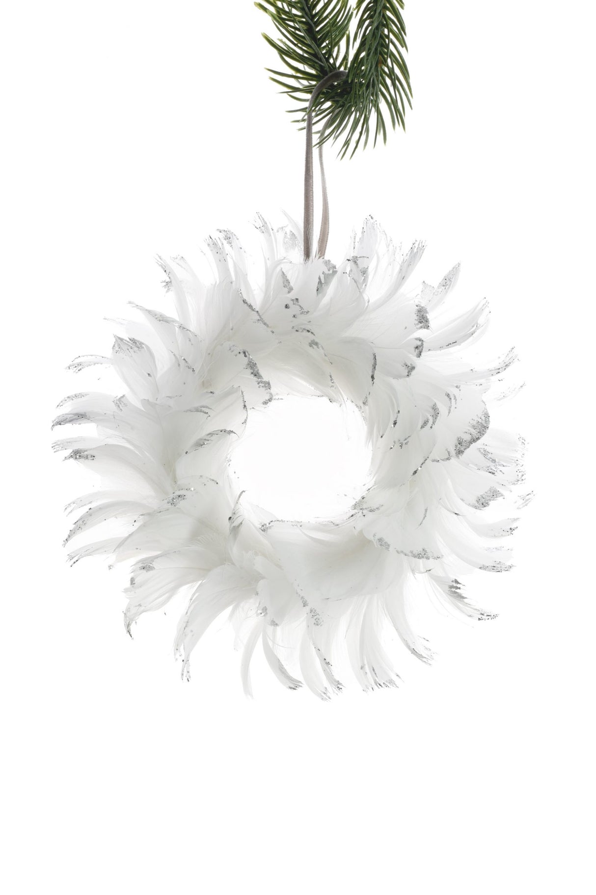 6"Hanging White Feather Wreath Ornament