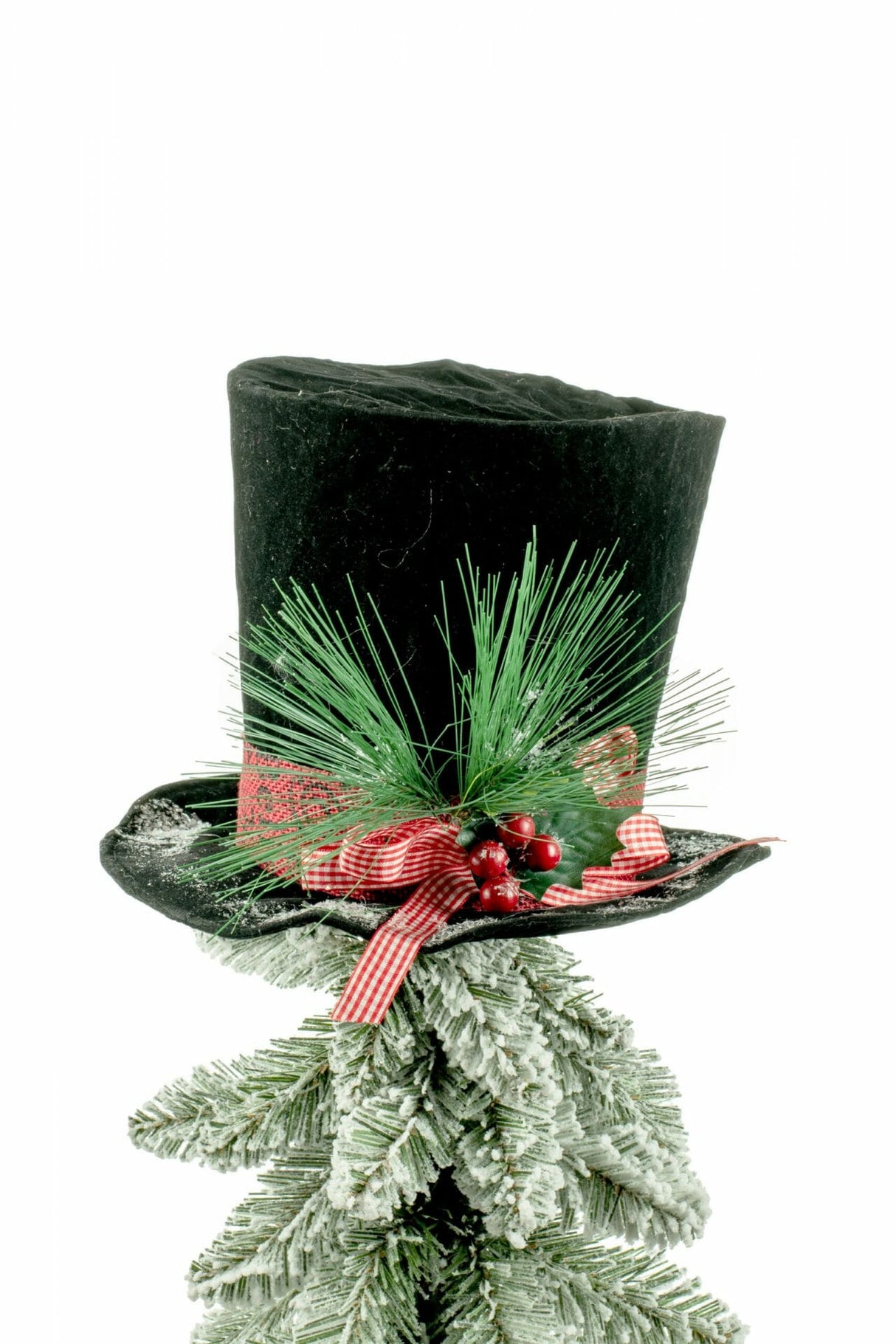 9" Black Cloth Top Hat Tree Topper with Holiday Spray