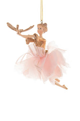 6.5" Hanging Pink and Gold Cloth Fairy Ballerina Ornament with Dragonfly