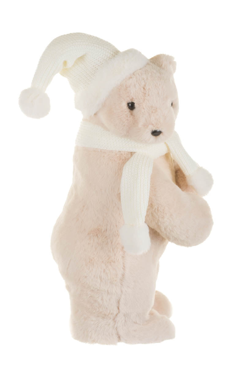 15.5" Soft White Fabric Bear Figurine with Scarf