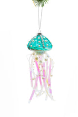 7" Hanging Iridescent Blue Glass Jellyfish Ornament with Sandy Filling