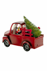 9.5" Red Christmas Pick Up Truck Warm White LED Snow Globe
