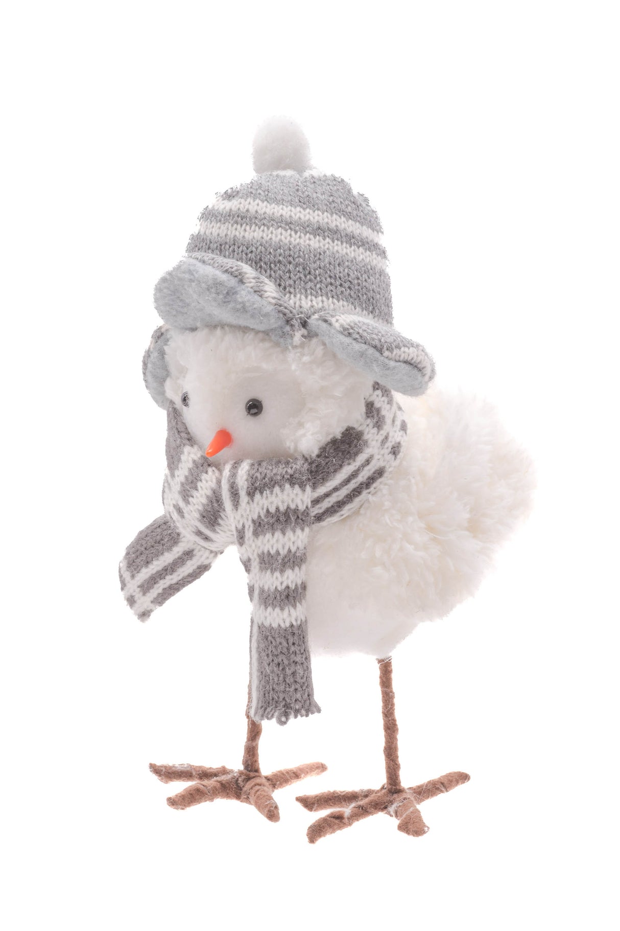 7.5" Cozy Hanging Plaid Gray and White Cloth Bird Ornament