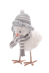 7.5" Cozy Hanging Plaid Gray and White Cloth Bird Ornament