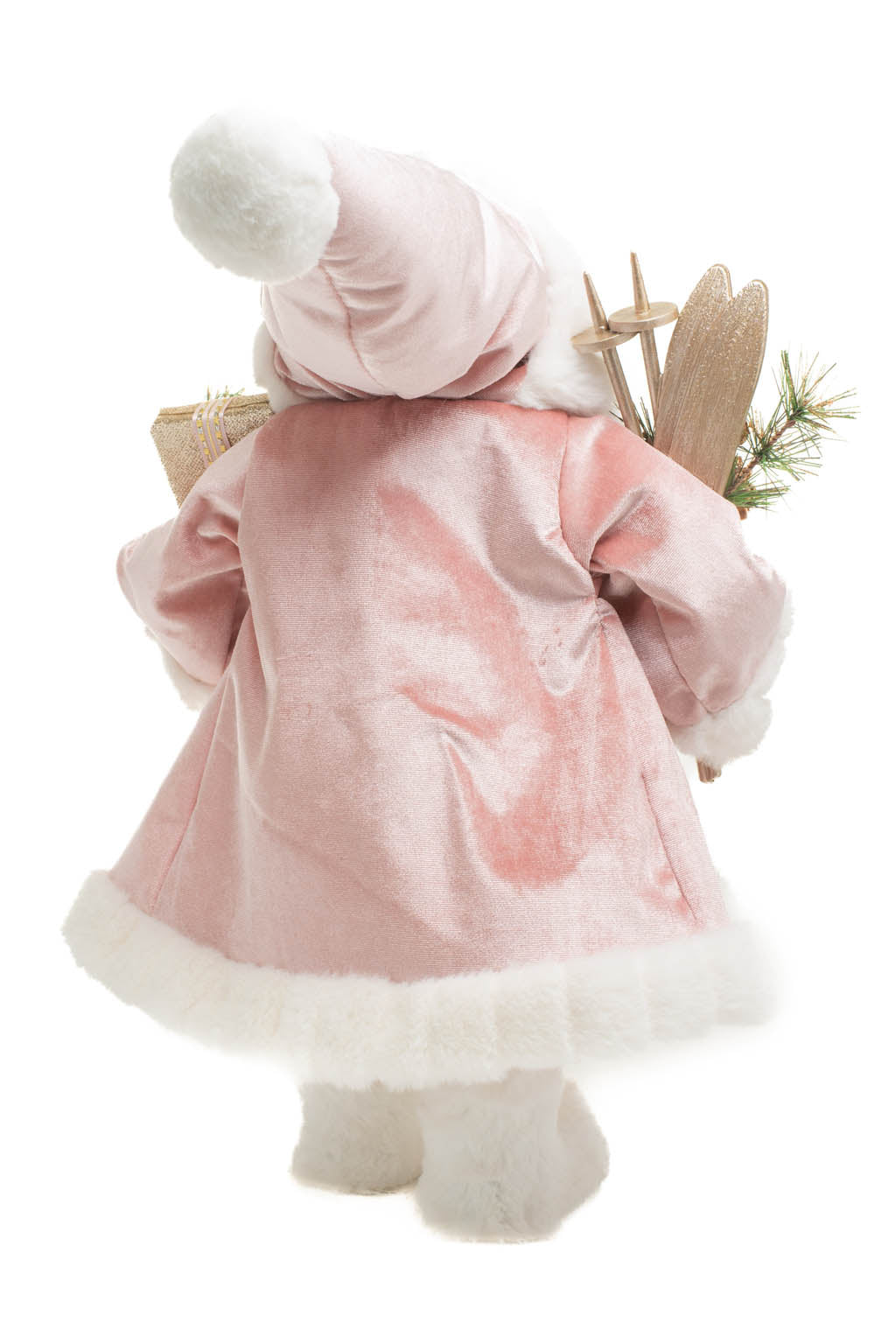 19" Pink and White Velour Santa Figurine with Gifts