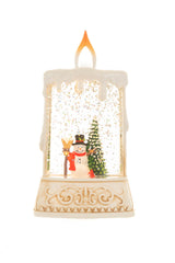 14.5" Beige and White Plastic Candle Warm White LED Snow Globe with Snowman