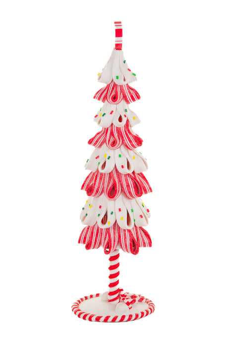 13.75" Candycane Red and White Metal Christmas Tree Display