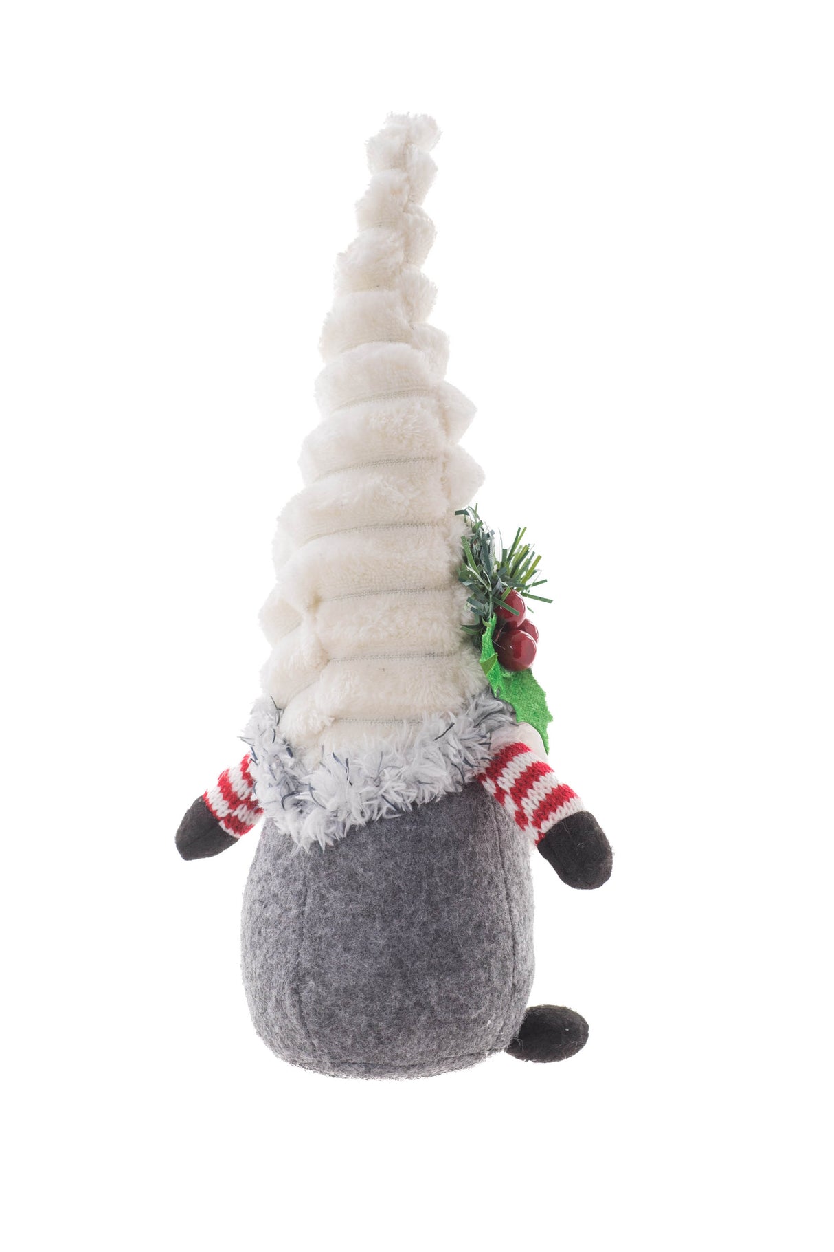 10" Plaid Gray and White Cloth Petite Santa Gnome with Striped Undershirt