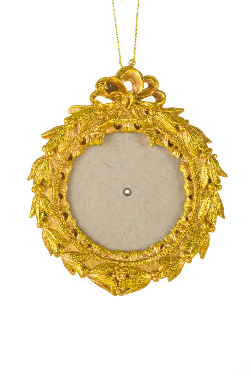 4.75" Round Hanging Gold Resin Wreath Photo Frame Ornament with Glass Cover