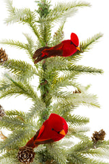 18" Green and White Pvc Christmas Tree with Cardinals and Pinecones