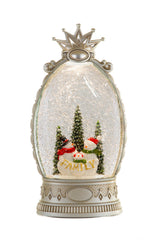 26" Musical Silver Plastic Snowman Family Warm White LED Snow Globe with Swirling Glitter