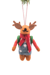 5.25" Hanging Orange and Blue Polylon Reindeer Ornament with Green Backpack