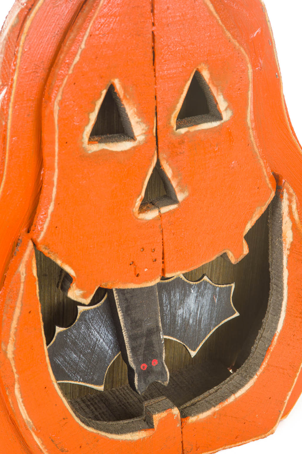 24.5" Orange and Black Wooden Jack O' Lantern Display with Bat
