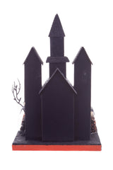 12" Black and Orange Cardboard LED Haunted House