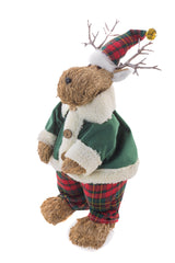 16" Brown and Green Wood Straw Reindeer Figurine with Pants