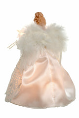 9.5" White Cloth Small Vintage 10-Light Angel Tree Topper with Vintage Linen Skirt