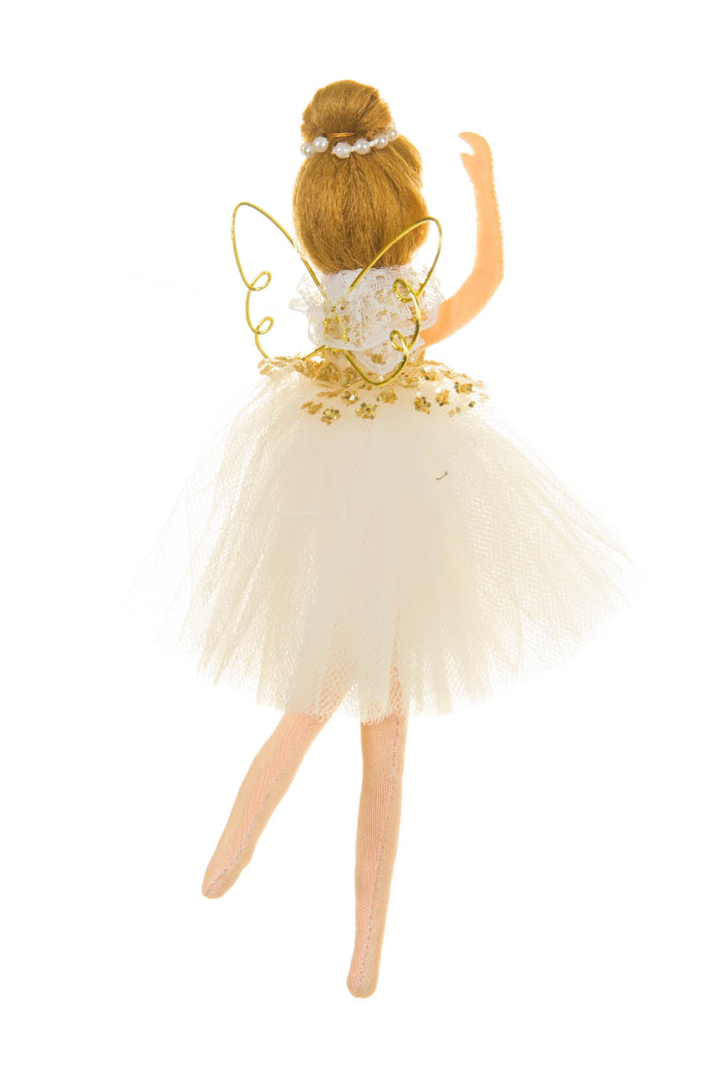 7" Hangable White Cloth Ballerina Girl Ornament with Gold Wings