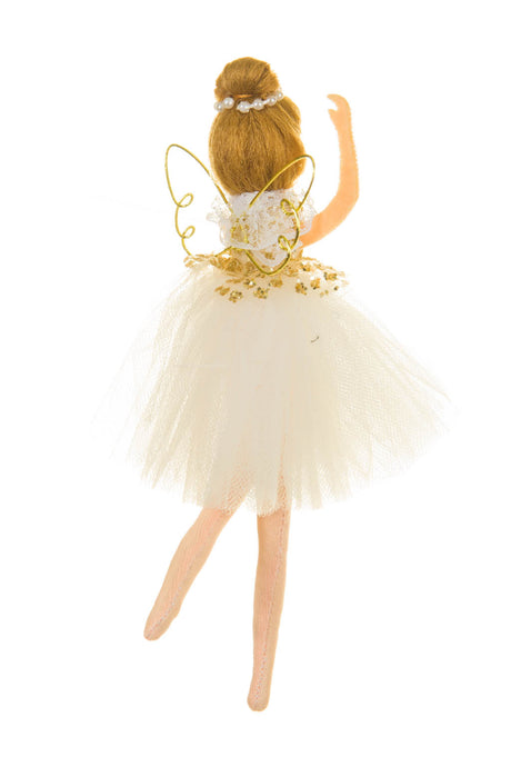 7" Hangable White Cloth Ballerina Girl Ornament with Gold Wings
