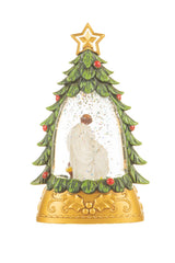 6" Mini Green and Gold Plastic Nativity Warm White LED Snow Globe