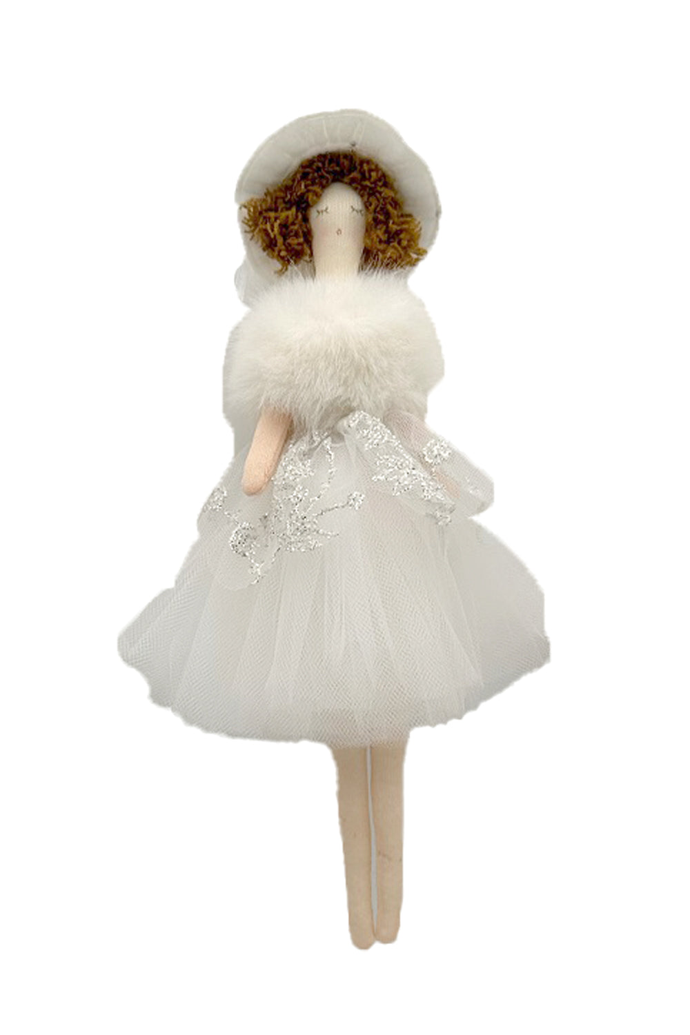 10" Hangable White Polyester Angel Ornament with Fur Scarf