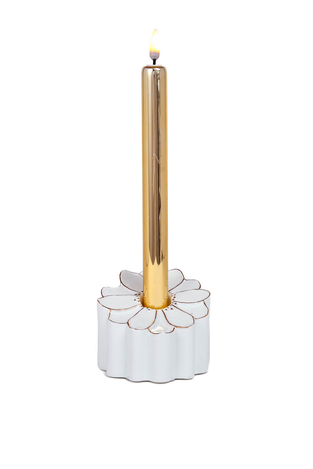 10.25" Gold and White Glass Candle Illuminated Display