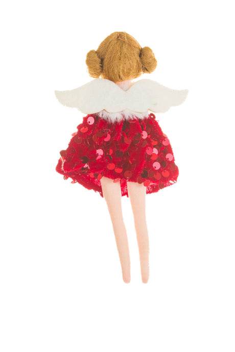 7" Hanging Sequin Red Velvet Caroling Angel Ornament