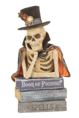 18" Black and Off-White Wood Mr. Bone's Bookshelf Display with Top Hat
