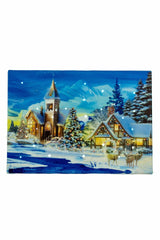 7" Rainbow Cloth "Snowy Church W/ Christmas Tree" LED Picture Frame