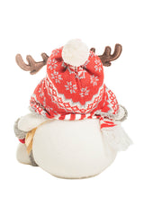 13" Sitting Striped White and Red Polyfoam Deer-Fan Snowman with Sleigh