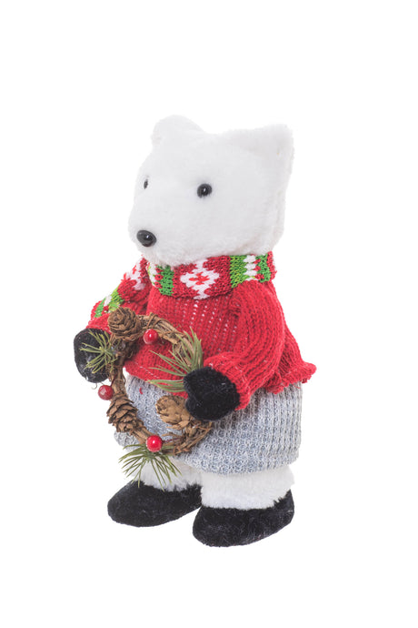 8.5" Red and Cream Furry Polar Bear Figurine