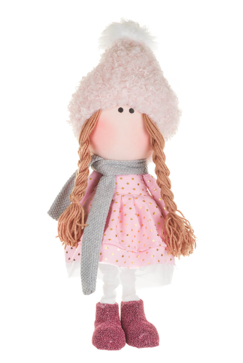 20" Pink Fabric Pig-Tailed Girl Doll with Gold Star Dress