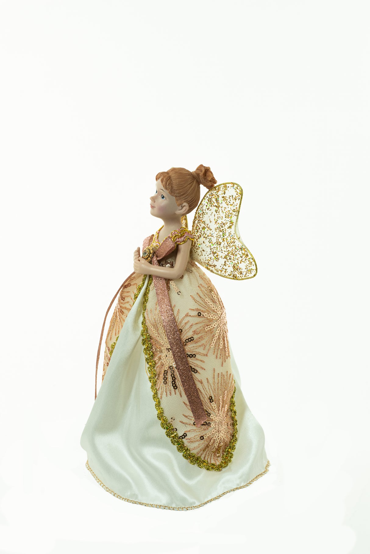 10" Striped Pink and White Cloth Fairy Figurine with Angel Wings