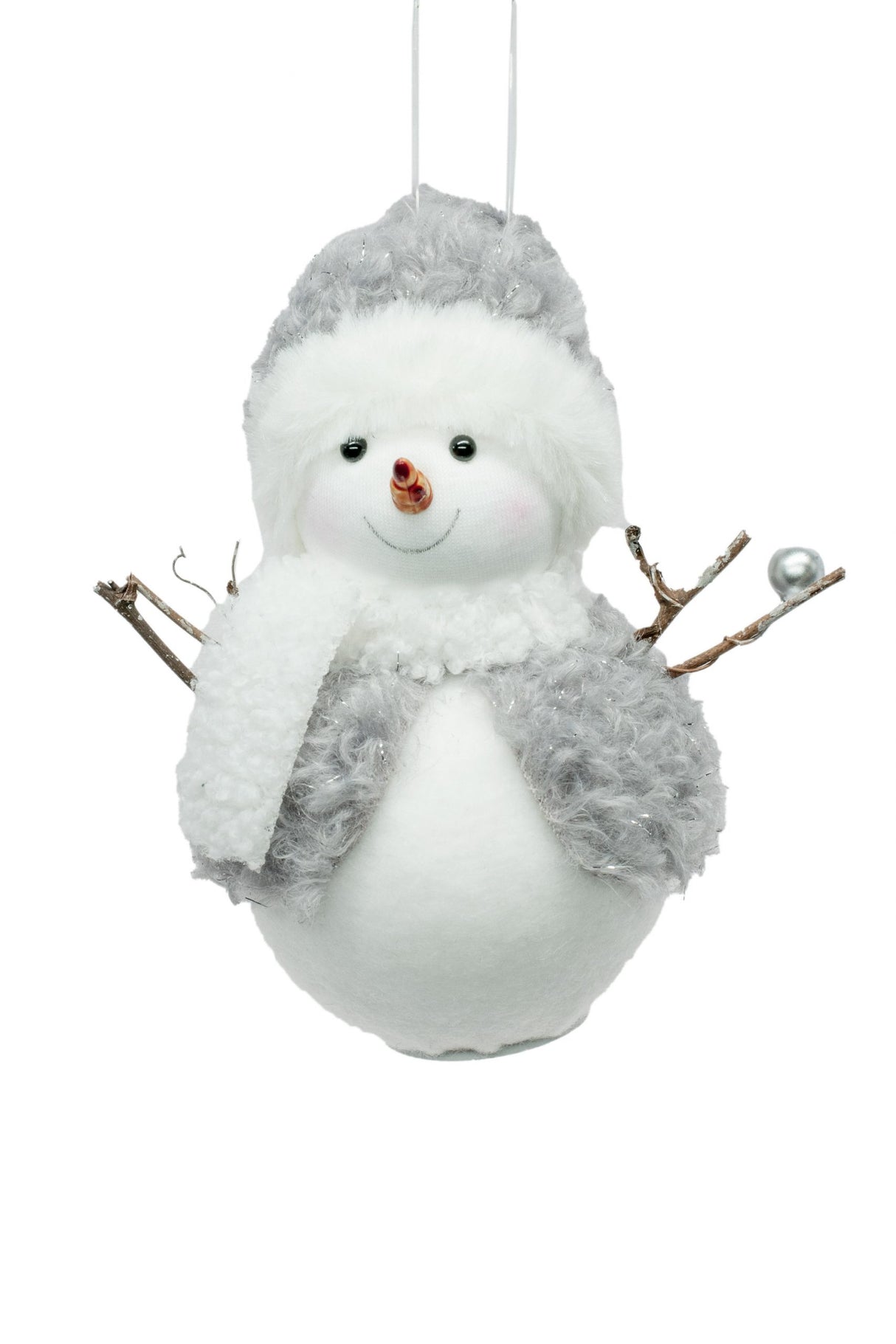 6" Gray and White Cloth Happy Snowman with Fuzzy Coat