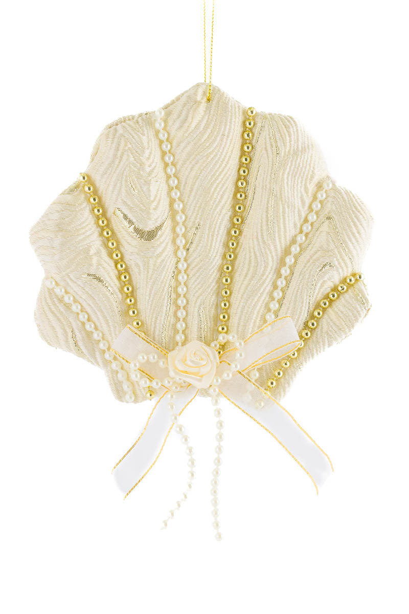6" Hanging Ivory Fabric Scallop Shell Ornament