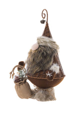 17" Cone-Shaped Brown and Gray Wicker Elf Girl Doll