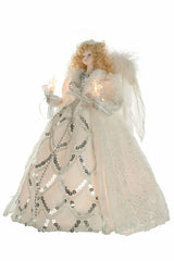 14" White and Silver Cloth Contemporary 10-Light Angel Tree Topper with Blonde Curly Hair