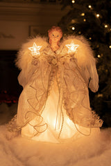 12" Ivory and Gold Cloth Modern 10-Light Angel Tree Topper