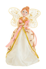 10" Striped Pink and White Cloth Fairy Figurine with Angel Wings