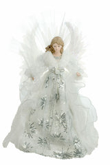 18" White and Silver Cloth Large Modern Fiber Optic Angel Tree Topper