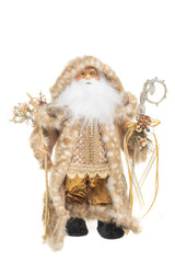 19" Beige and Gold Woolen Nordic Santa Figurine with Scepter